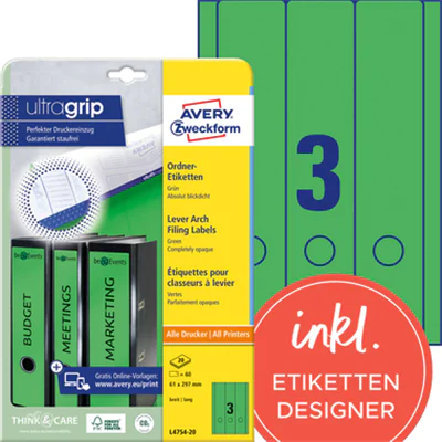 Avery Zweckform Ordneretikett L4754-20 lang/breit gn 60 St./Pack. Avery Zweckform Ordneretikett L4754-20 lang/breit gn 60 St./Pack.