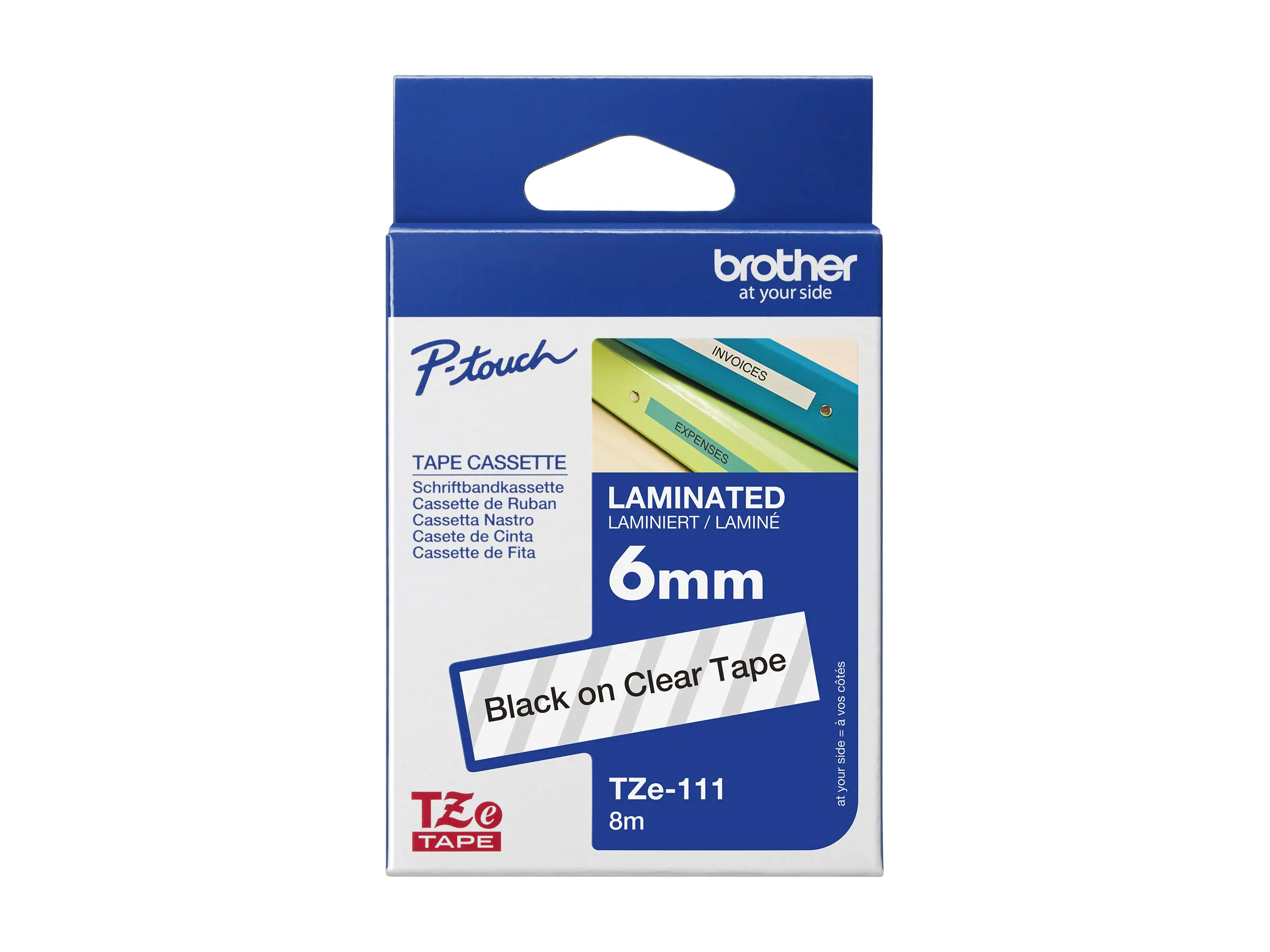 Brother TZe-111 - Standard-Klebstoff - schwarz auf durchsichtig - Rolle (0,6 cm x 8 m) TZE111