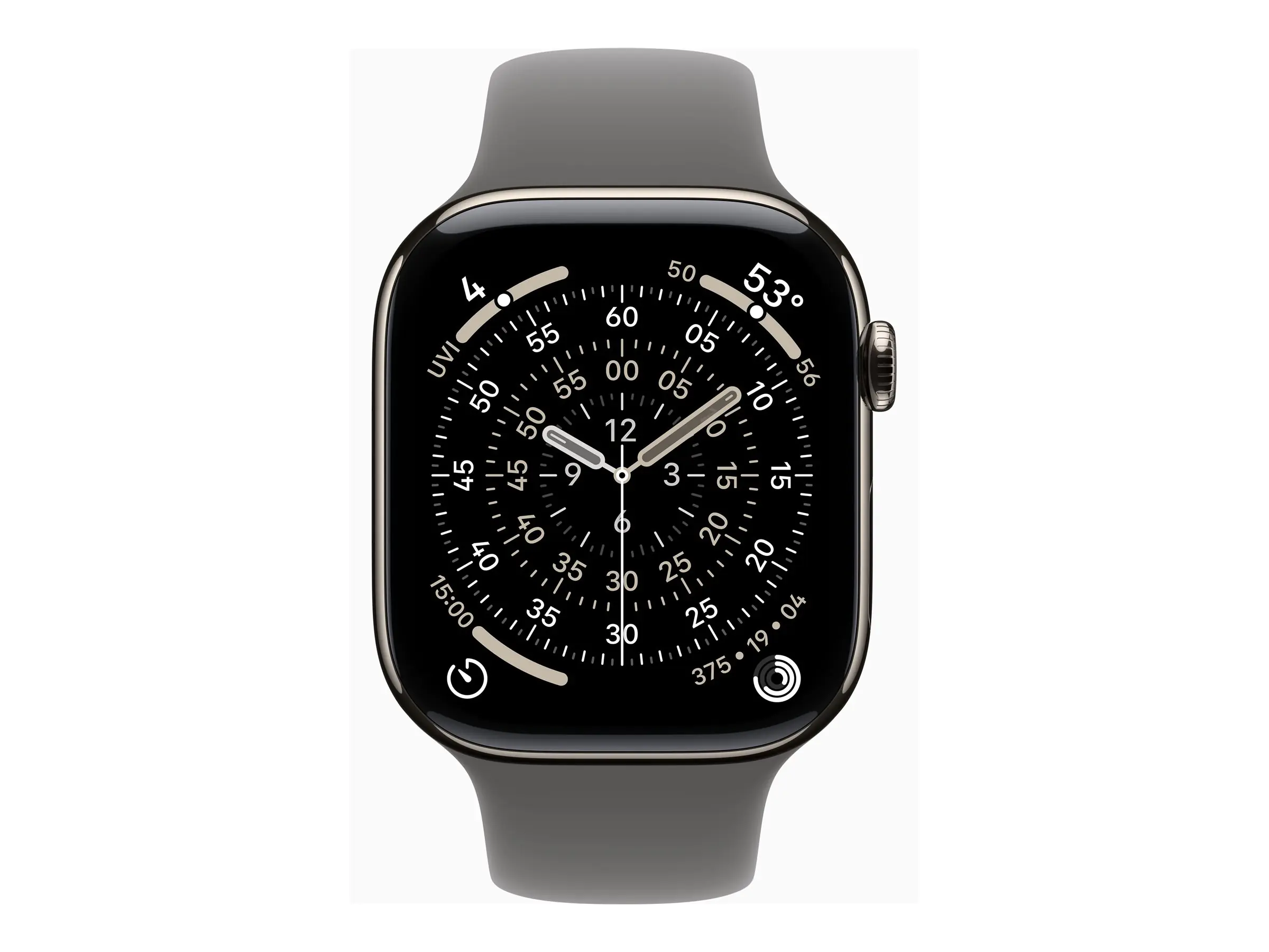 Apple Watch Series 11 (GPS + Cellular) - 46 mm - natürliches Titan - intelligente Uhr mit Sportband - Flouroelastomer - Stone Gray - Bandgröße: M/L - 64 GB - LTE, Wi-Fi 4, UWB, Bluetooth - 5G - 43.1 g