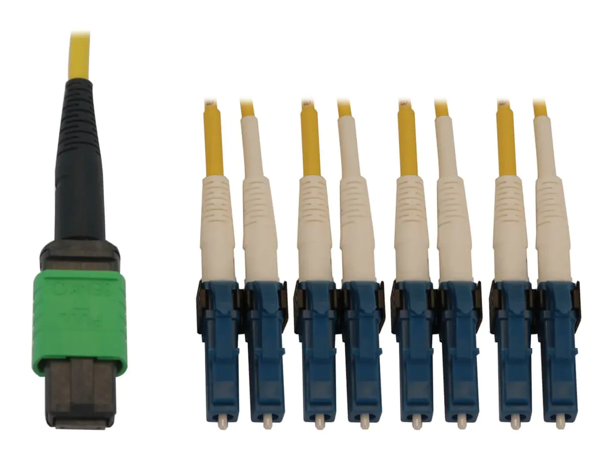 Eaton Tripp Lite Series 400G Singlemode 9/125 OS2 Switchable Fiber Optic Cable (12F MTP/MPO-APC to 4x Duplex LC/UPC F/M) N390X-01M-8L-AP