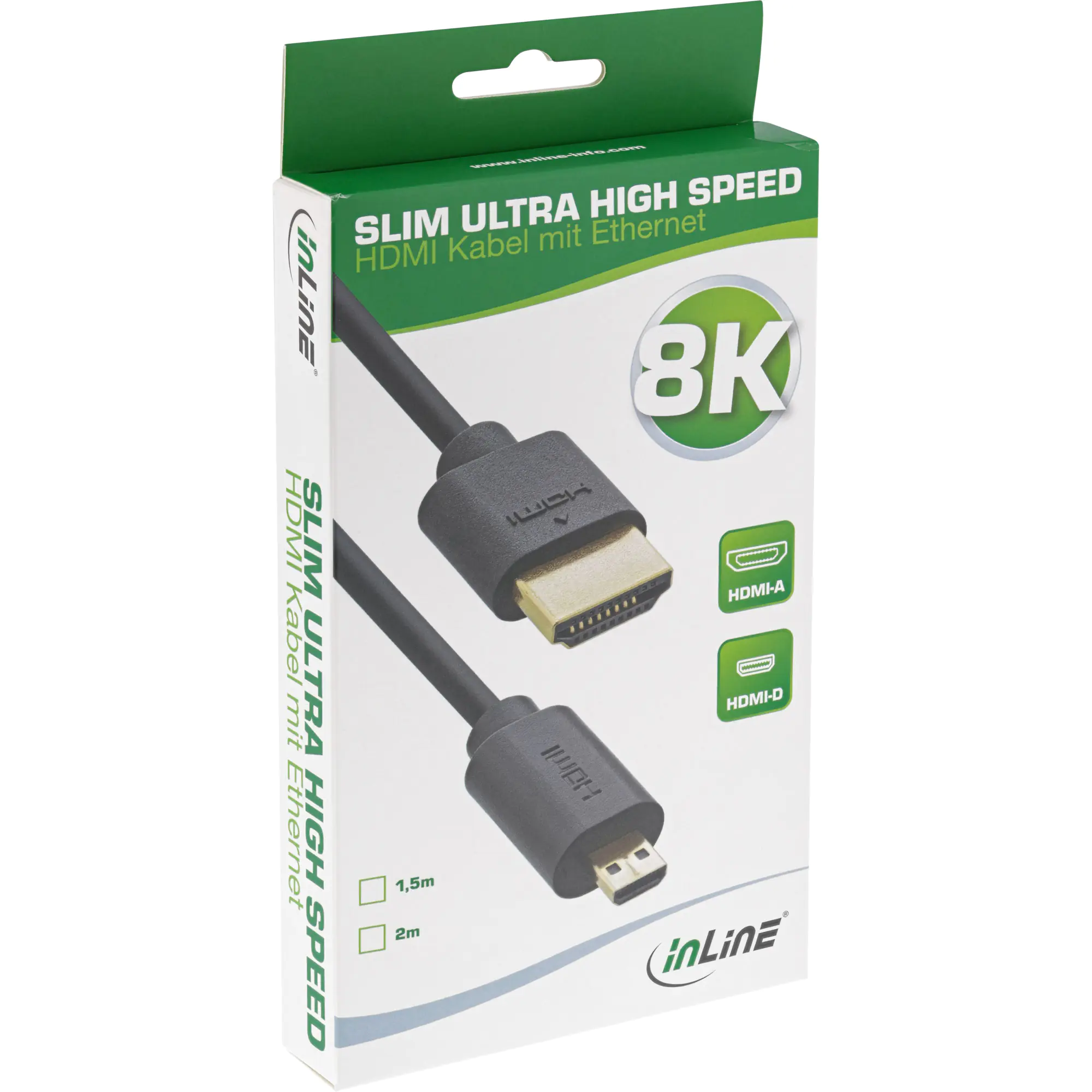 InLine - Ultra High Speed - HDMI-Kabel mit Ethernet - HDMI männlich zu 19 pin micro HDMI Type D männlich - 2 m - Dreifachisolierung - Schwarz - Unterstützung für 3D-Video