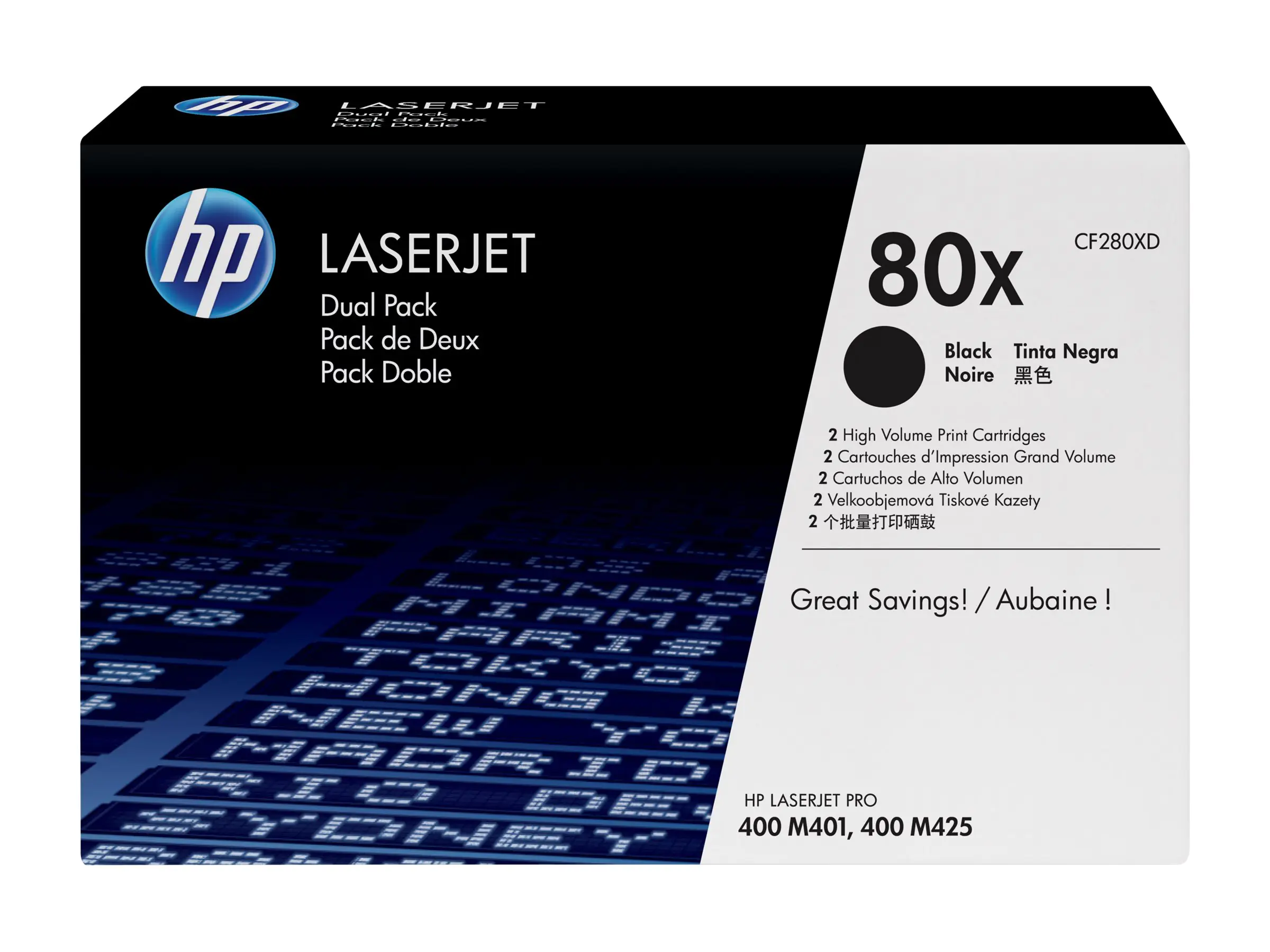 HP 80x - 2er-Pack - Hohe Ergiebigkeit - Schwarz - Original - LaserJet - Tonerpatrone (CF280XD) - für LaserJet Pro 400 M401, MFP M425