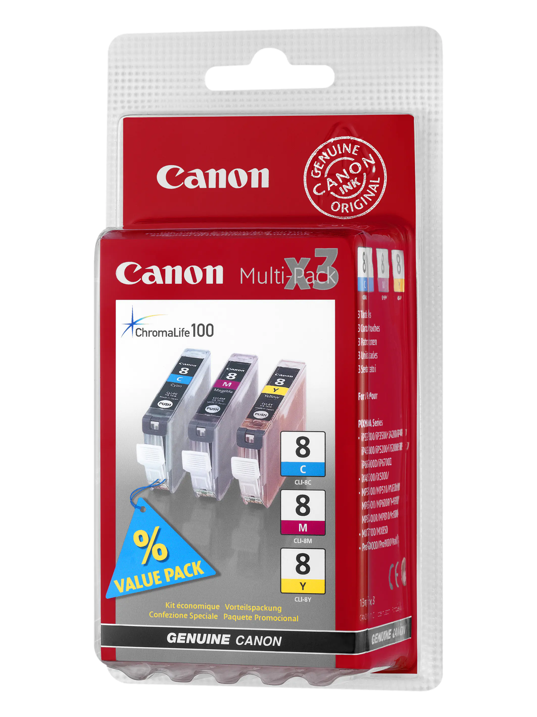 Canon CLI-8 Multipack - 3er-Pack - Gelb, Cyan, Magenta - Original - Tintenbehälter - für PIXMA iP6600D, iP6700D, Pro9000, Pro9000 Mark II Canon CLI-8 Multipack - 3er-Pack - Gelb, Cyan, Magenta - Original - Tintenbehälter - für PIXMA iP6600D, iP6700D, Pro9000, Pro9000 Mark II