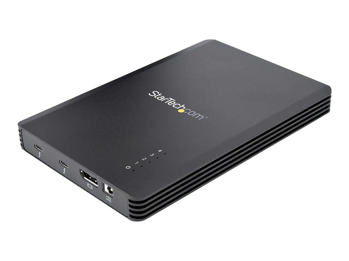 StarTech 4 Bay Thunderbolt 3 NVMe Enclosure, For M.2 NVMe Solid State Drives, 1x DisplayPort Video & 2x TB3 Downstream Ports, Up to 40Gbps, 72W Power Supply - 4 Bay M.2 SSD External Hard Drive Enclosure (M2E4BTB3) - Speichergehäuse - M.2 - M.2 NVMe Card /