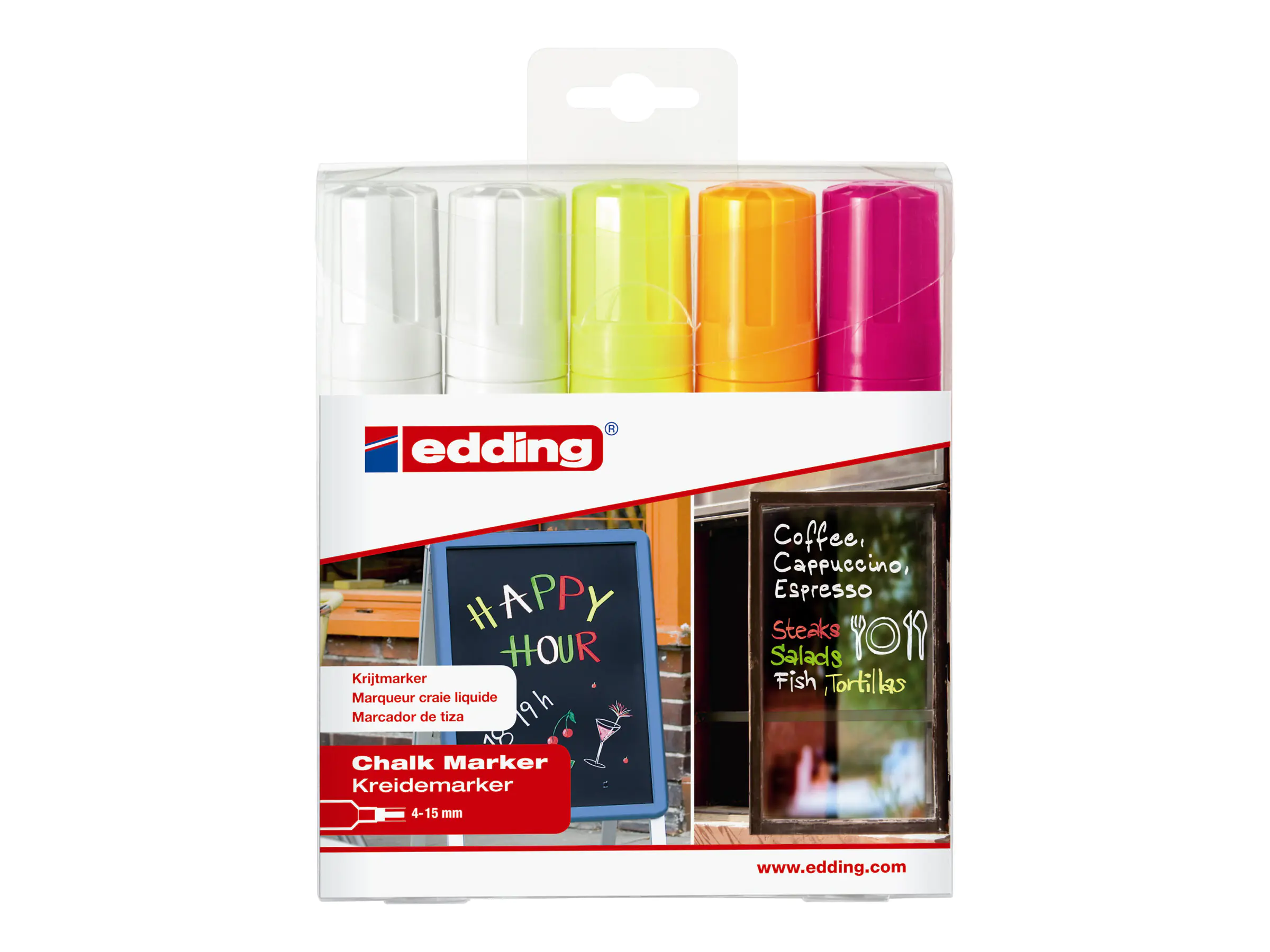 EDDING 4090 chalk - Marker - für Glas, Spiegel, Tafel - wasserbasierte Flüssigkreide - 4-15 mm (Packung mit 5) 4-4090-5999