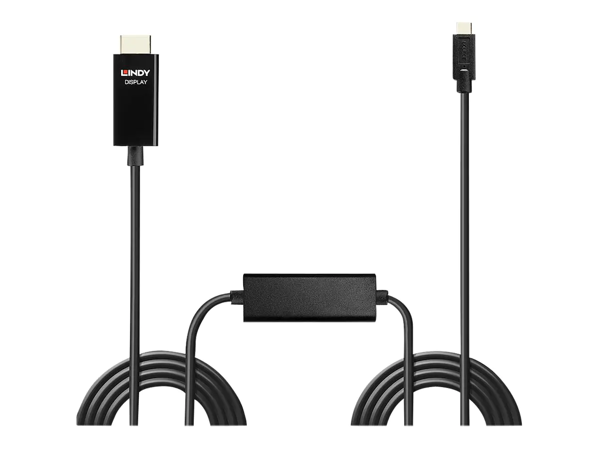 Lindy - Adapterkabel - 24 pin USB-C männlich zu HDMI männlich - 5 m - abgeschirmt - Schwarz - rund, aktiver Chip, unterstützt 4K 60 Hz (4096 x 2160)