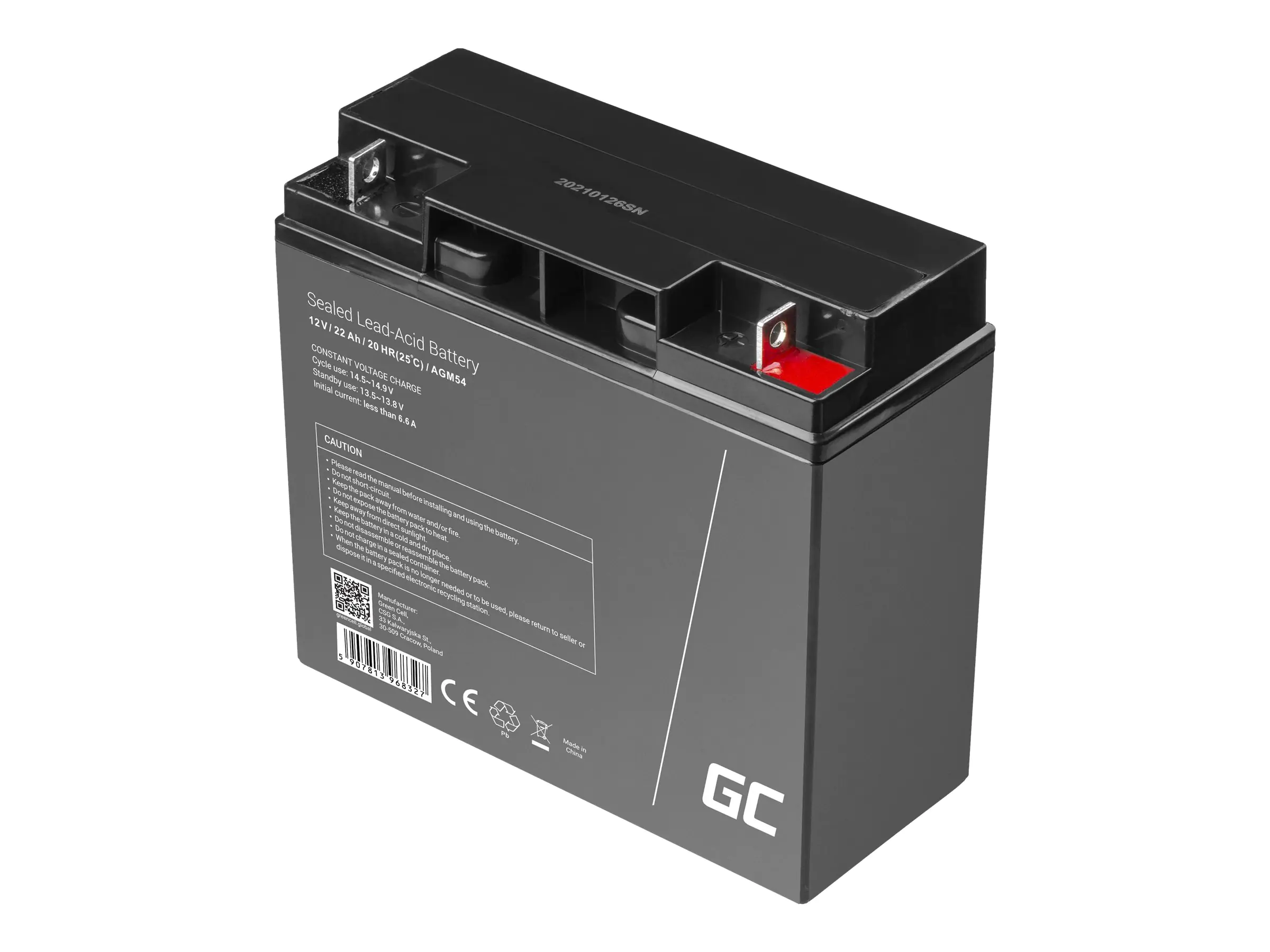 Green Cell Batterie - Bleisäure - 22 Ah - Schwarz