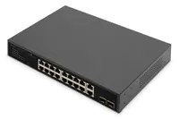 Digitus DN-95358 - Switch - 19" - unmanaged - 16 x 10/100/1000 (PoE+) + 2 x 10/100/1000 + 2 x Gigabit SFP (Uplink) - an Rack montierbar - PoE+ (185 W)