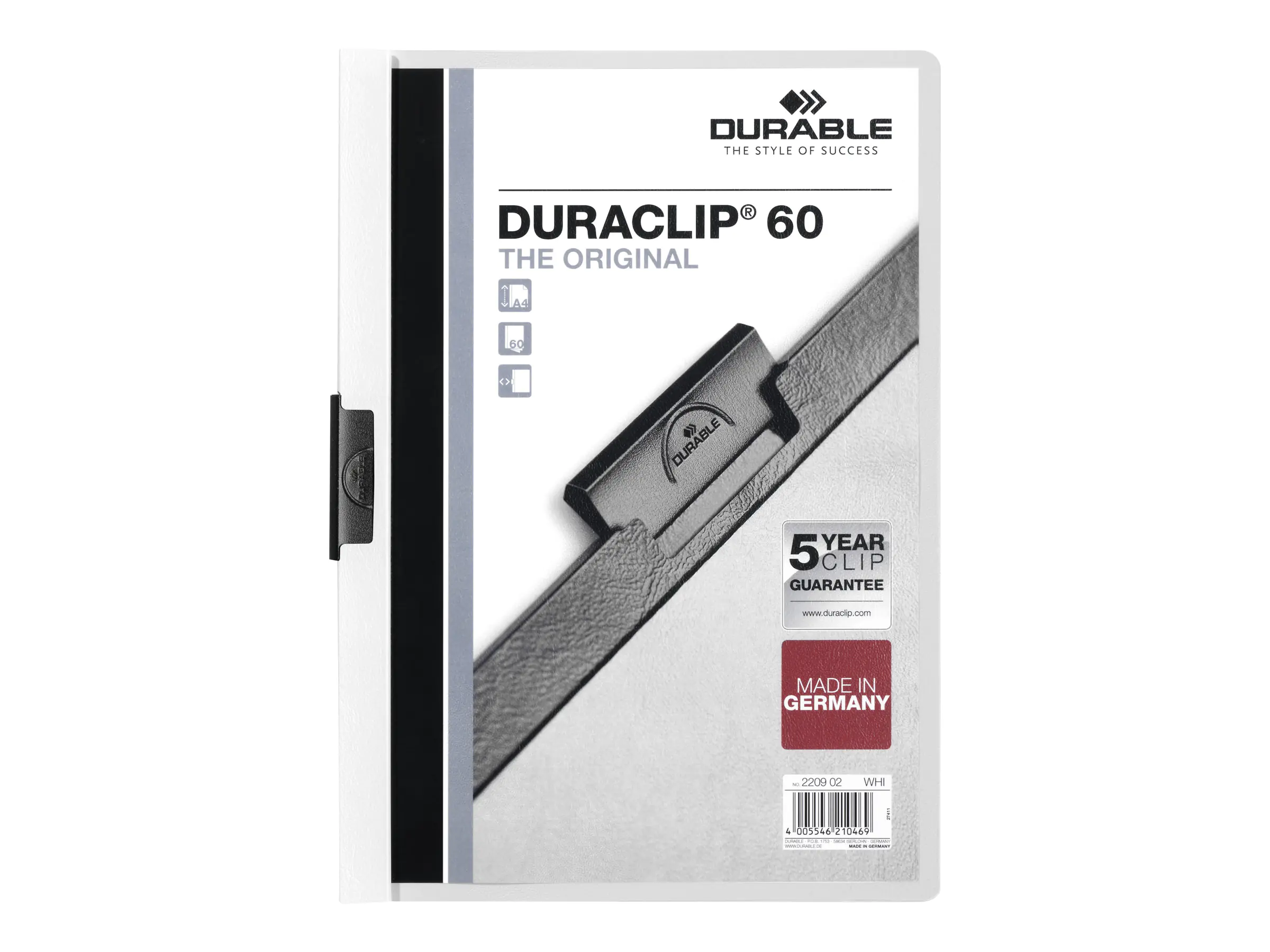 DURABLE Klemmmappe DURACLIP 60 220902 DIN A4 Hartfolie weiß