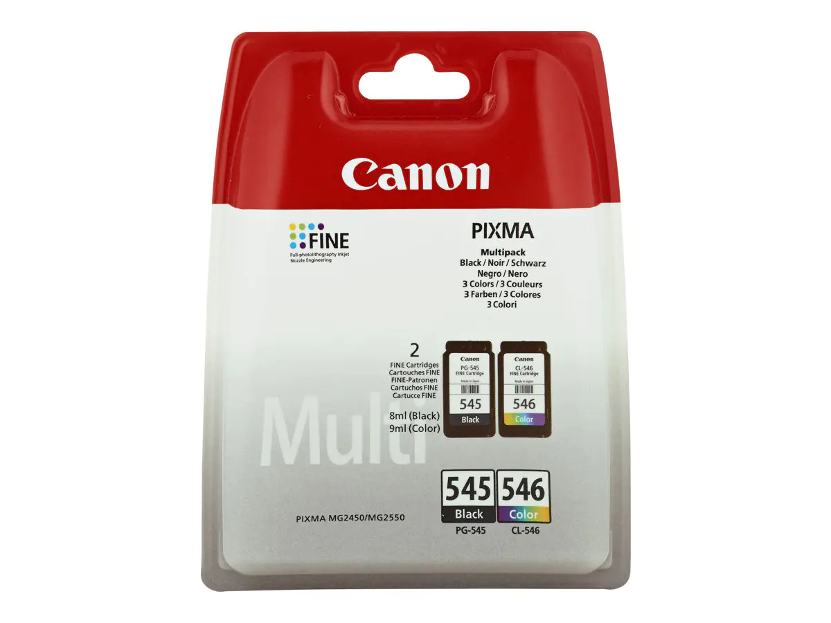 Canon PG-545 / CL-546 Multipack - 2er-Pack - 8 ml - Schwarz, Farbe (Cyan, Magenta, Gelb) - original - Tintenpatrone - für PIXMA TR4551, TR4650, TR4651, TS3350, TS3351, TS3352, TS3355, TS3450, TS3451, TS3452