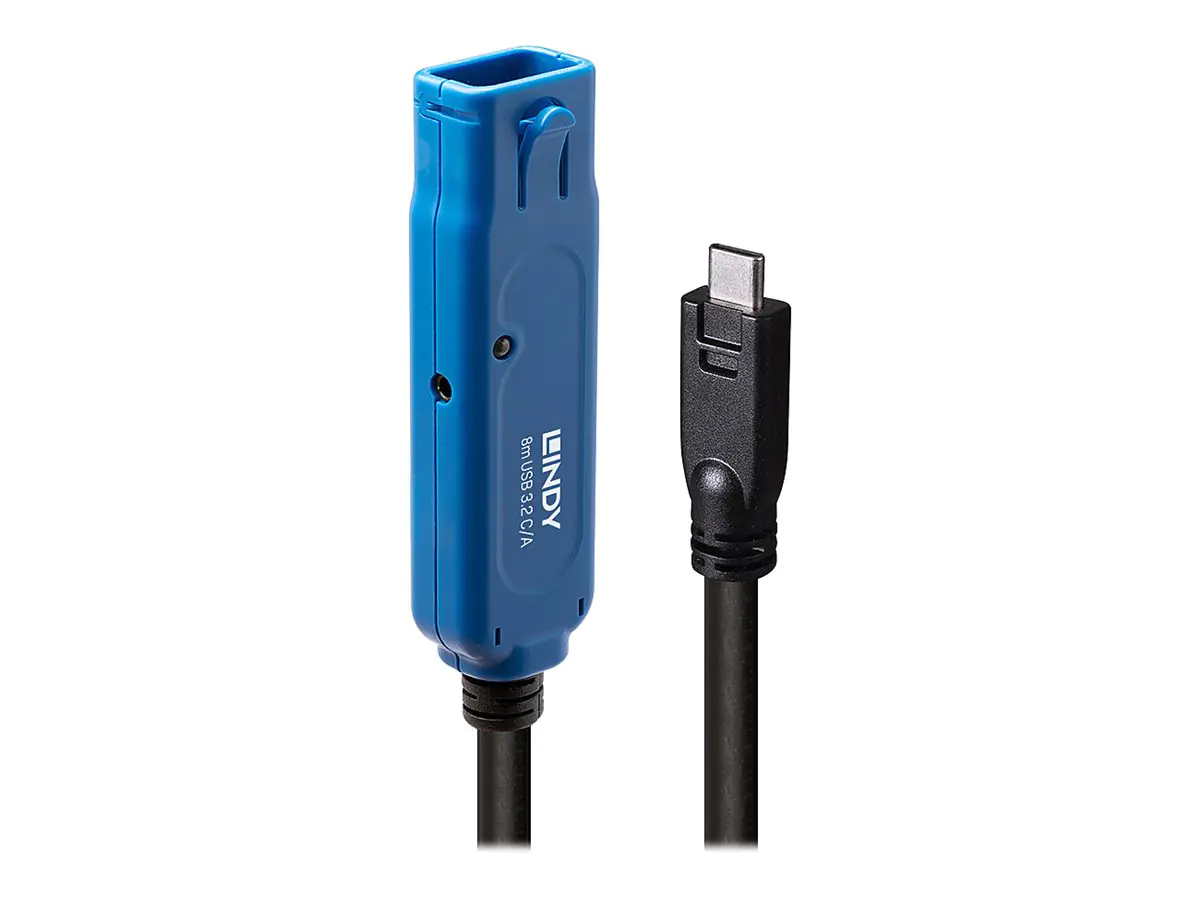 Lindy - USB-Verlängerungskabel - 24 pin USB-C (M) zu USB Typ A, power DC jack 2.5 mm (ID: 0.7 mm) (W) Verriegelung - USB / USB 2.0 / USB 3.0 / USB 3.1 / USB 3.2 - 8 m - rund, aktiv, hauchvergoldete Kontakte - Schwarz