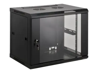 Intellinet Network Cabinet, Wall Mount (Standard), 9U, Usable Depth 350mm/Width 540mm, Black, Assembled, Max 60kg, Metal & Glass Door, Back Panel, Removeable Sides,Suitable also for use on desk or floor, 19",Parts for wall install (eg screws/rawl plugs) n