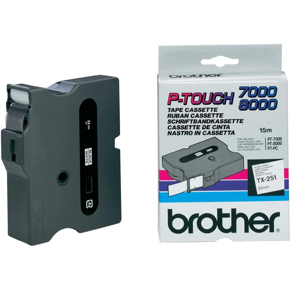 Brother TX251 - Schwarz auf Weiß - Rolle (2,4 cm) laminiertes Band - für P-Touch PT-30, PT-7000, PT-8000, PT-PC