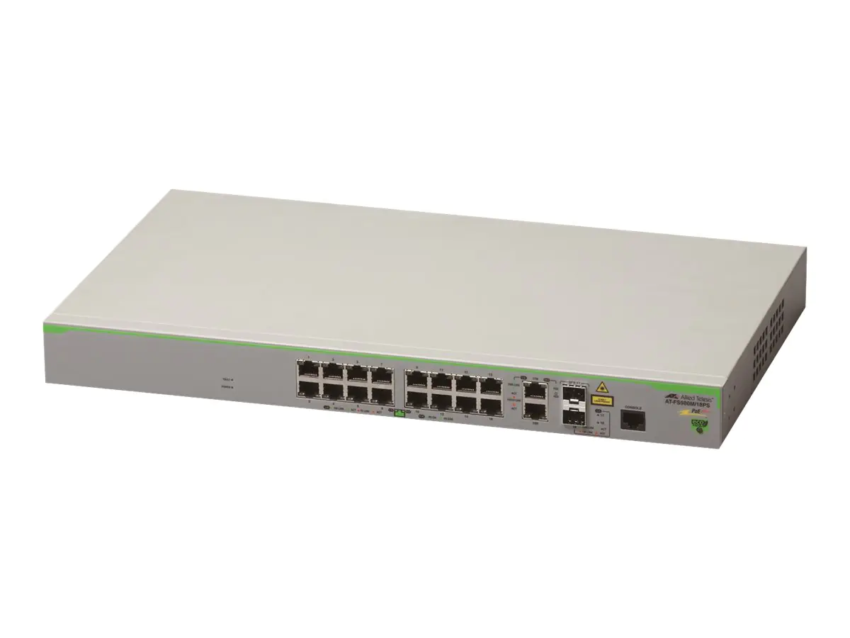 Allied Telesis CentreCOM FS980M/18PS - Switch - L3 - managed - 16 x 10/100 + 2 x Combo Gigabit SFP (Uplink) + 2 x 1000Base-T (Kombi) - an Rack montierbar - PoE+ (250 W)