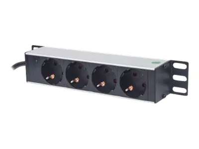 Intellinet 10" 4-fach Steckdosenleiste, Schutzkontakt, Power-LED, ohne Überspannungsschutz, 1,8 m Stromkabel, 1 HE - Steckdosenleiste (Rack - einbaufähig) - 125 V - Eingabe, Eingang CEE 7/4 - Ausgangsanschlüsse: 4 (CEE 7/3) - 1U - 25.4 cm (10") - Deutschl Intellinet 10" 4-fach Steckdosenleiste, Schutzkontakt, Power-LED, ohne Überspannungsschutz, 1,8 m Stromkabel, 1 HE - Steckdosenleiste (Rack - einbaufähig) - 125 V - Eingabe, Eingang CEE 7/4 - Ausgangsanschlüsse: 4 (CEE 7/3) - 1U - 25.4 cm (10") - Deutschl