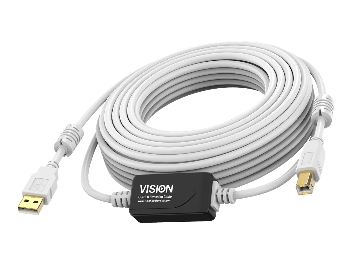 Vision Techconnect - USB-Kabel - USB (M) zu USB Typ B (M) - USB 2.0 - 15 m - aktiver Booster nachgeschaltet - weiß