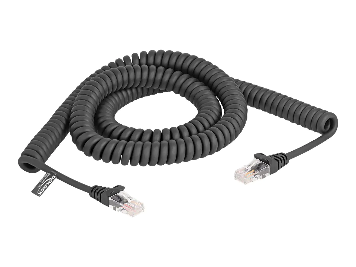 Delock - Netzwerkkabel - RJ-45 (M) zu RJ-45 (M) - 3 m - 5 mm - CAT 5e - geformt, ohne Haken, Spirale - Schwarz