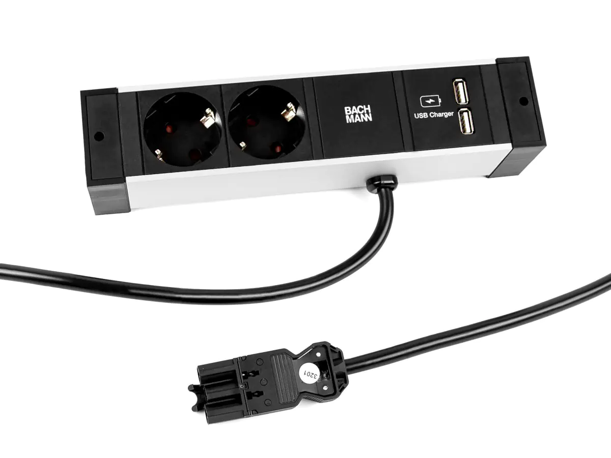 Bachmann DESK Rail - Steckdosenleiste - Ausgangsanschlüsse: 2 (2 x USB, 2 x Typ F) - Grau, Schwarz Bachmann DESK Rail - Steckdosenleiste - Ausgangsanschlüsse: 2 (2 x USB, 2 x Typ F) - Grau, Schwarz
