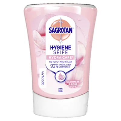 Sagrotan Flüssigseife No-Touch Cashmere & Rose dermatologisch getestet Ausführung des Behälters: Nachfüllflasche Material des Behälters: Kunststoff 0,25l Sagrotan Flüssigseife No-Touch Cashmere & Rose dermatologisch getestet Ausführung des Behälters: Nachfüllflasche Material des Behälters: Kunststoff 0,25l