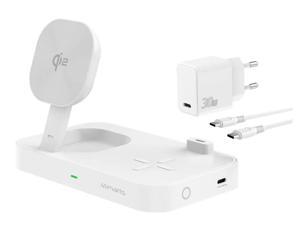 4smarts Trident - Kabelloses Ladegerät - Qi2 + AC-Netzteil - 25 Watt - 1 A - 2 Ausgabeanschlussstellen (USB-C) 540998