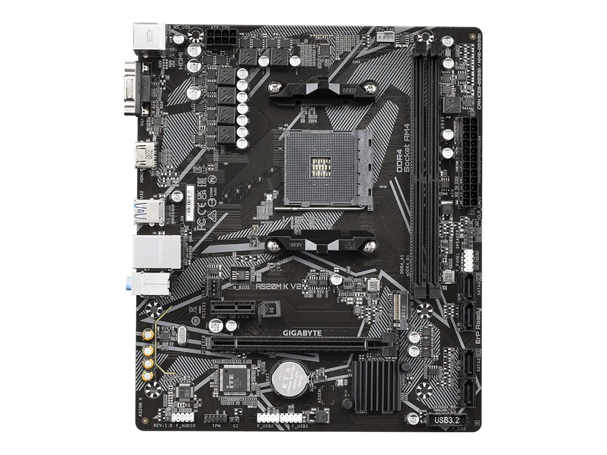 Gigabyte A520M K V2 - 1.0 - Motherboard - micro ATX - Socket AM4 - AMD A520 Chipsatz - USB 3.2 Gen 1 - Gigabit LAN - Onboard-Grafik (CPU erforderlich) - HD Audio (8-Kanal)