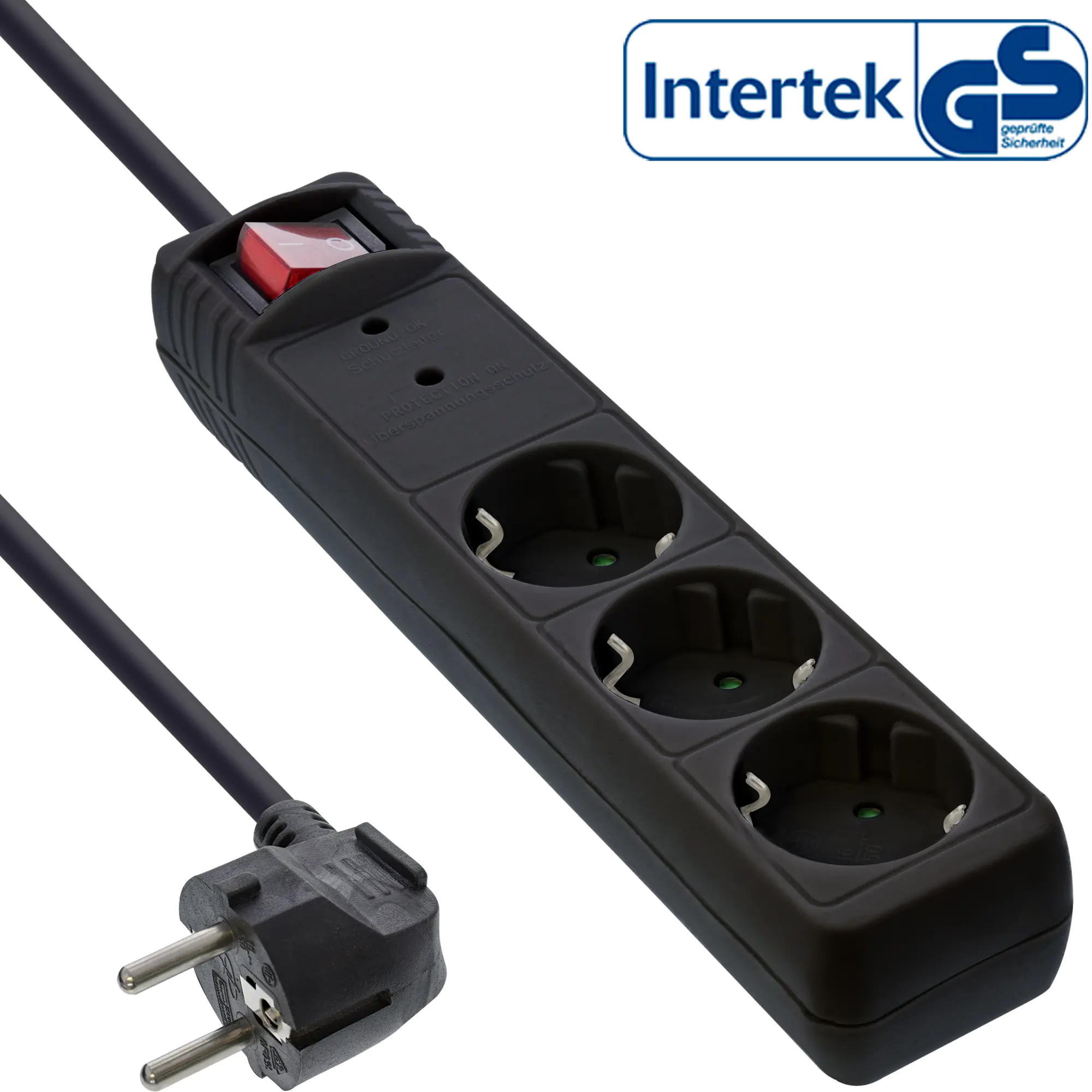 InLine Steckdosenleiste - 3-fach Schutzkontakt - ÜSS - schwarz 16431P