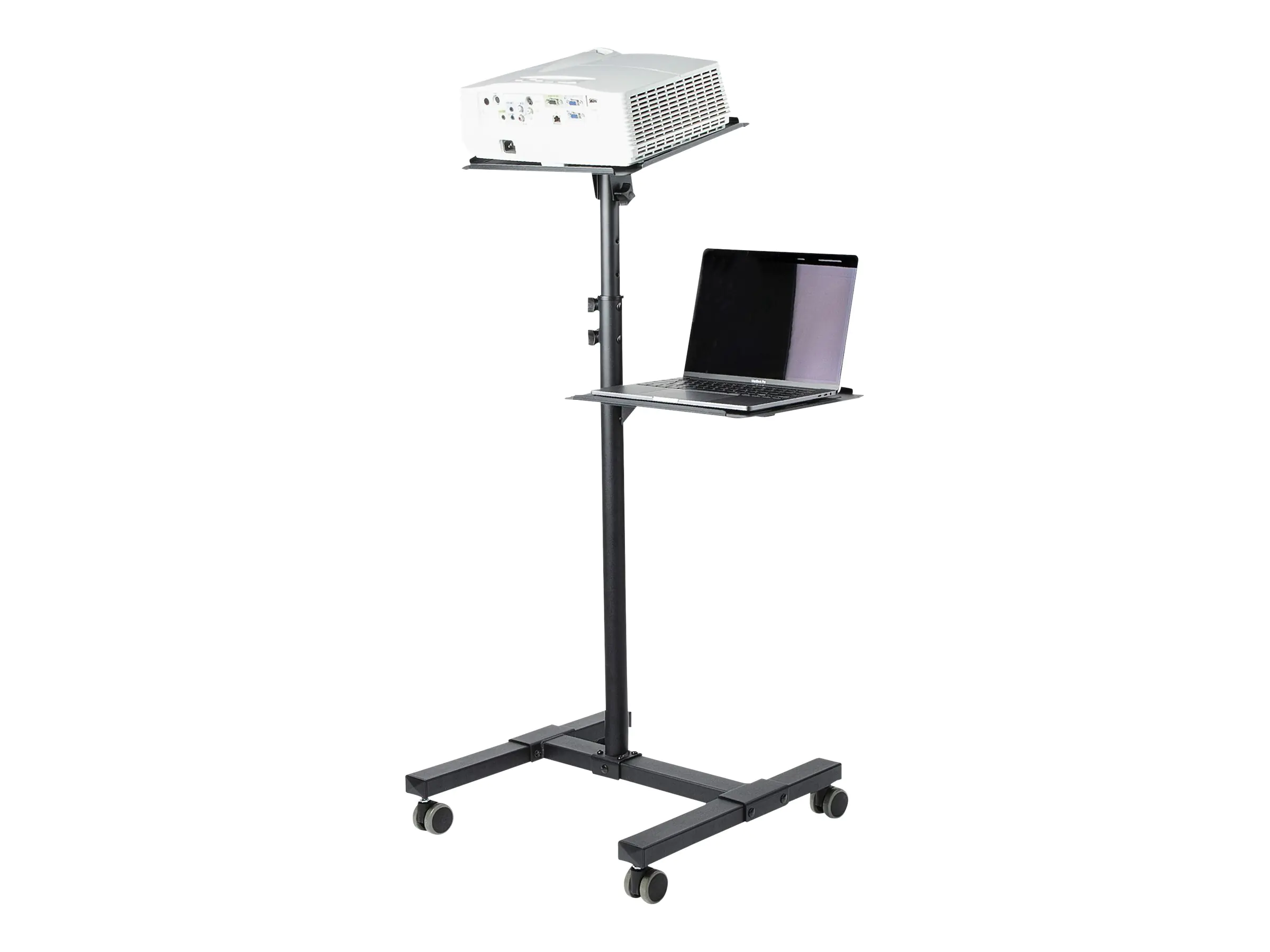 StarTech Mobiler Projektor- und Laptopständer/-wagen - Heavy Duty (2 Regale, jeweils 10 kg) - Höhenverstellbarer rollender Präsentationswagen mit Feststellfunktion (ADJPROJCART) - Wagen - für Projektor / Notebook - Stahl - Schwarz