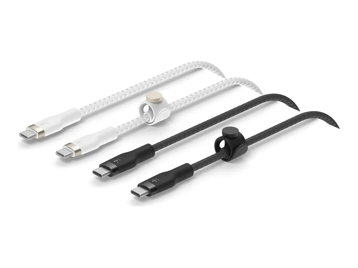 Belkin BoostCharge PRO Flex - USB-Kabel - 24 pin USB-C (M) zu 24 pin USB-C (M) - USB 2.0 - 3 A - 1 m - USB Power Delivery (60W) - Schwarz / Weiß (Packung mit 2)