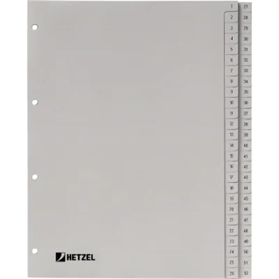 Hetzel Register 721308 DIN A4 1-52 52-teilig PP grau Hetzel Register 721308 DIN A4 1-52 52-teilig PP grau