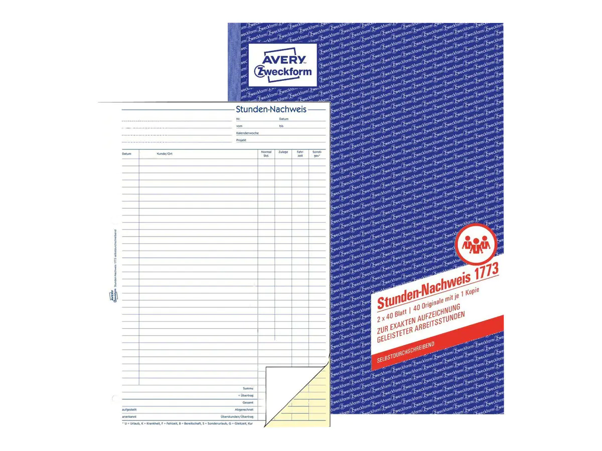 Avery Zweckform Formular für Stundenerfassung - 40 Blatt - A4 (210 x 297 mm) 1773