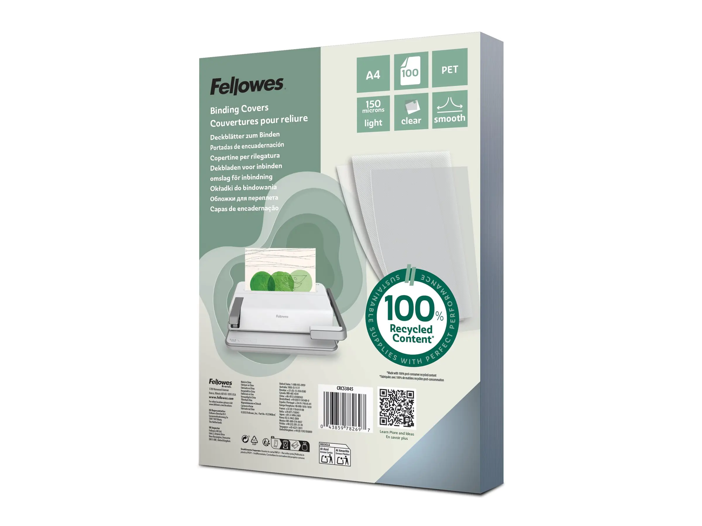 Fellowes® Deckblattfolie DIN A4 0,15mm PET transparent 100 St./Pack.