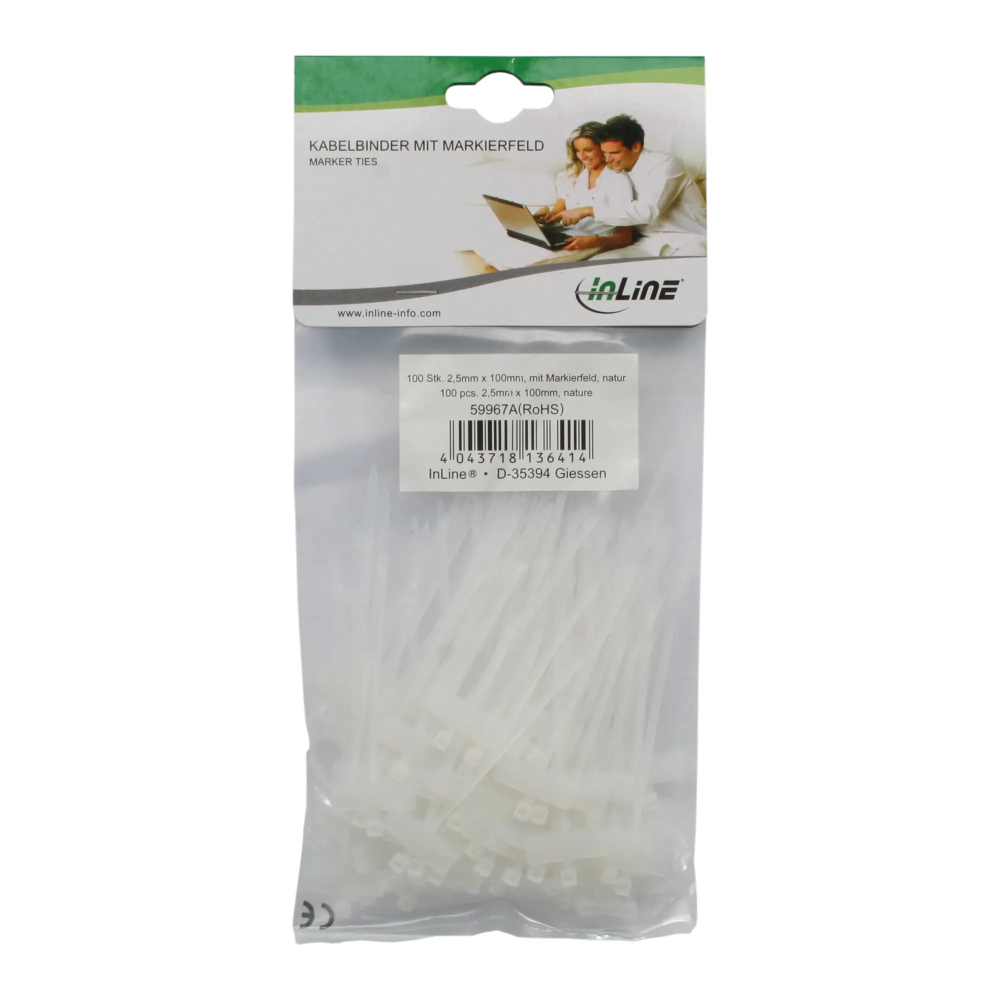 InLine 100er Pack Kabelbin. - Länge 100mm - Breite 2,5mm - Markierfeld quer 8x24mm