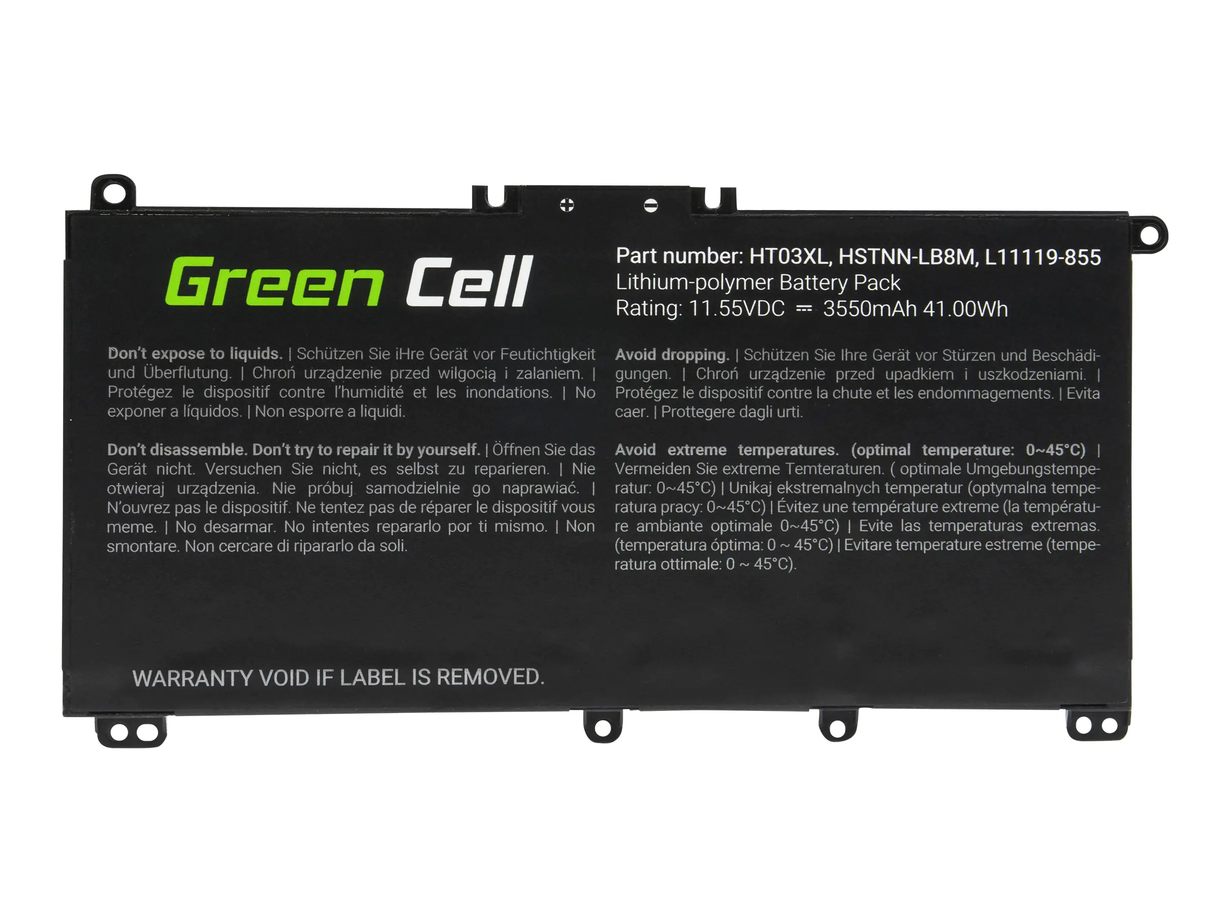 Green Cell - Laptop-Batterie (gleichwertig mit: HP HT03XL) - Lithium-Polymer - 3 Zellen - 3550 mAh - Schwarz - für HP 240 G7 Notebook, 245 G7 Notebook, 250 G7 Notebook, 255 G7 Notebook