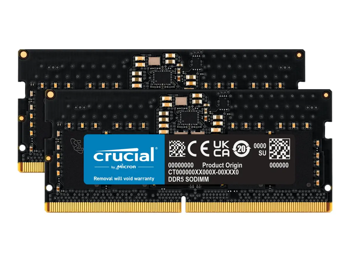 Crucial - DDR5 - Kit - 16 GB: 2 x 8 GB - SO DIMM 262-PIN - 5600 MHz / PC5-44800 - CL46 - 1.1 V - on-die ECC - Schwarz Crucial - DDR5 - Kit - 16 GB: 2 x 8 GB - SO DIMM 262-PIN - 5600 MHz / PC5-44800 - CL46 - 1.1 V - on-die ECC - Schwarz