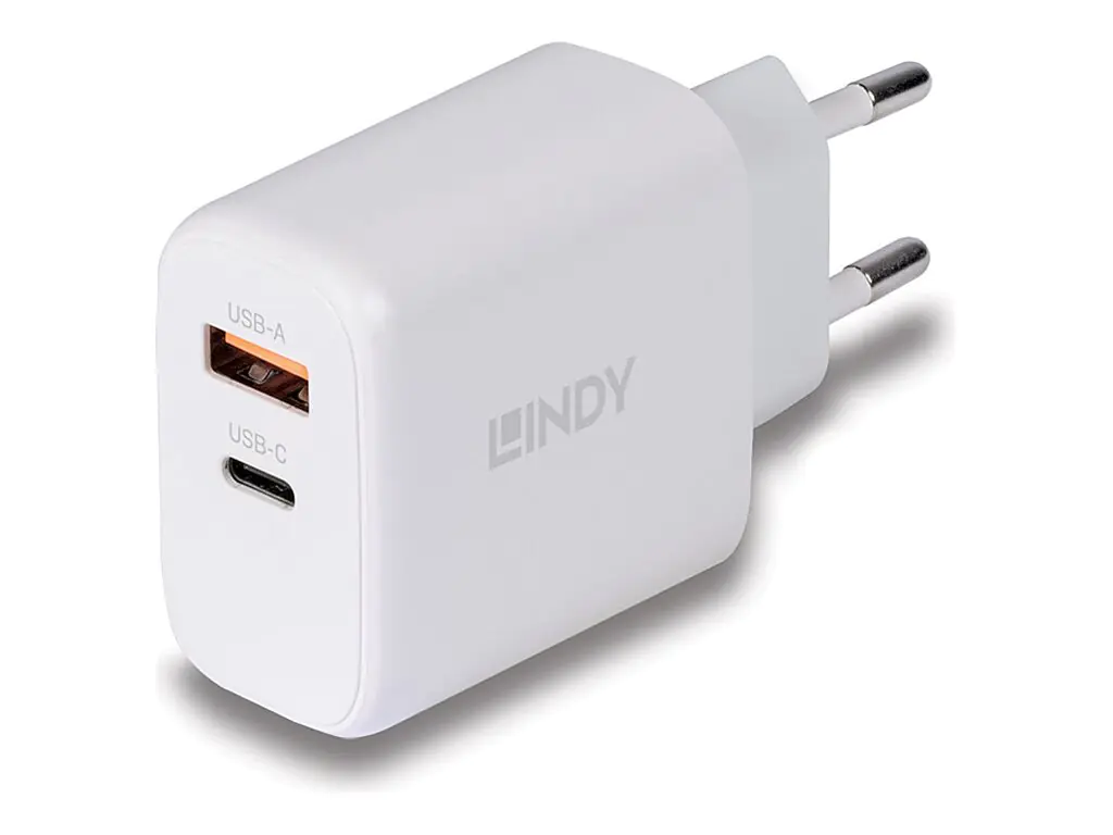 Lindy Netzteil - GaN - 65 Watt - 3 A - PD/PPS, PD 3.0 - 2 Ausgabeanschlussstellen (USB-C, USB) 73428