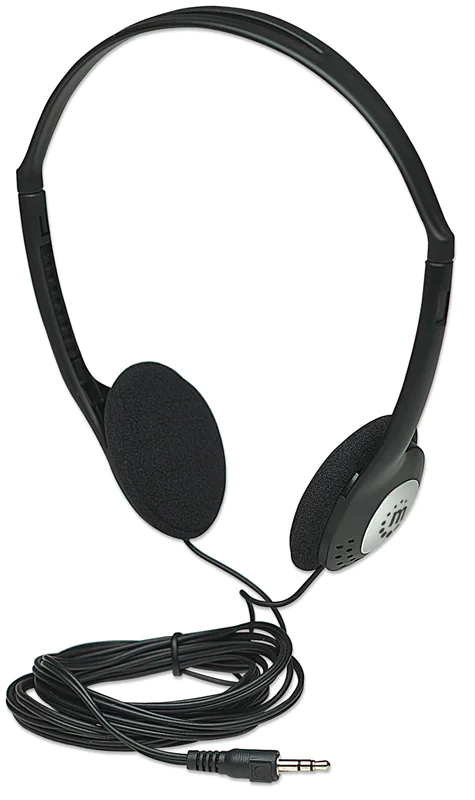 Manhattan Stereo On-Ear Headphones (3.5mm), Adjustable Split Headband, Foam Earpads, Speaker 80W max, Standard 3.5mm stereo jack/plug for audio output, cable 2.2m, Black, Three Year Warranty, Blister - Kopfhörer - On-Ear - kabelgebunden - 3,5 mm Stec