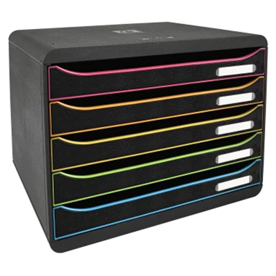 Exacompta Schubladenbox BIG-BOX plus quer 5 Schubladen DIN A4, Überbreite Polystyrol Gehäusefarbe: schwarz Farbe der Schublade: schwarz/harlekin
