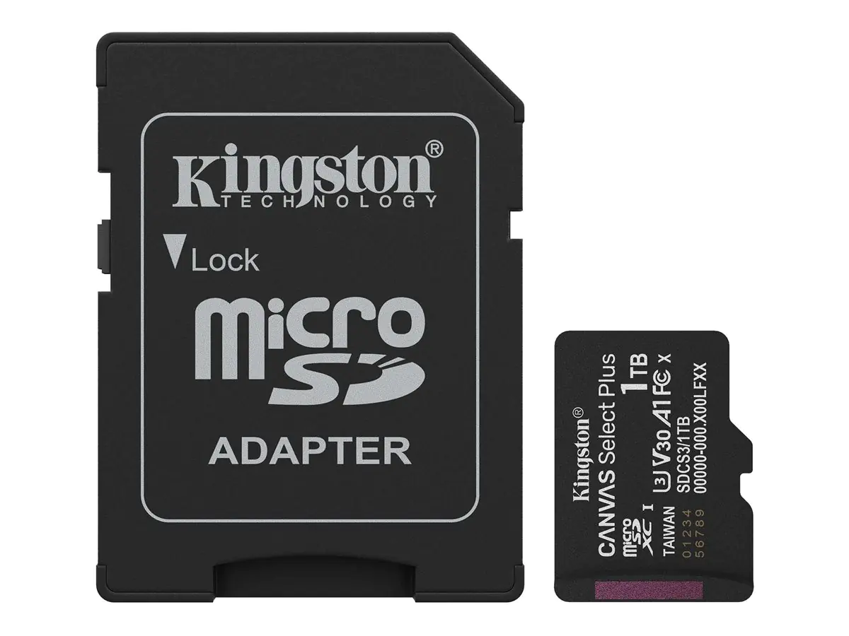 Kingston Canvas Select Plus - Flash-Speicherkarte (SD-Adapter inbegriffen) - 1 TB - A1 / Video Class V30 / UHS-I U3 / Class10 - microSDXC UHS-I