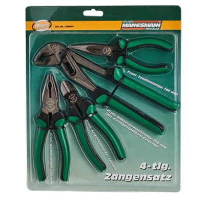 BRÜDER MANNESMANN WERKZEUGE Zangen-Set 4 Teile Telefonzange (160 mm), Wasserpumpenzange (250 mm), Seitenschneider (160 mm), Kombizange (180mm) grün/schwarz BRÜDER MANNESMANN WERKZEUGE Zangen-Set 4 Teile Telefonzange (160 mm), Wasserpumpenzange (250 mm), Seitenschneider (160 mm), Kombizange (180mm) grün/schwarz