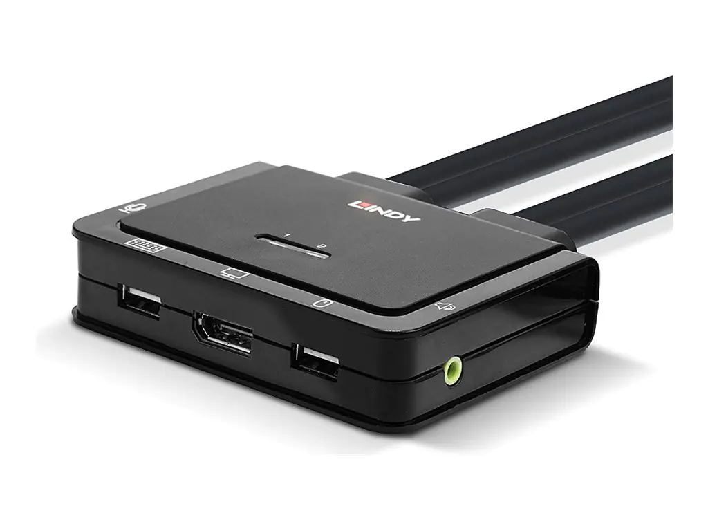 Lindy 2 Port DisplayPort 1.2, USB Type C, USB 2.0 & Audio Cable KVM Switch 42346