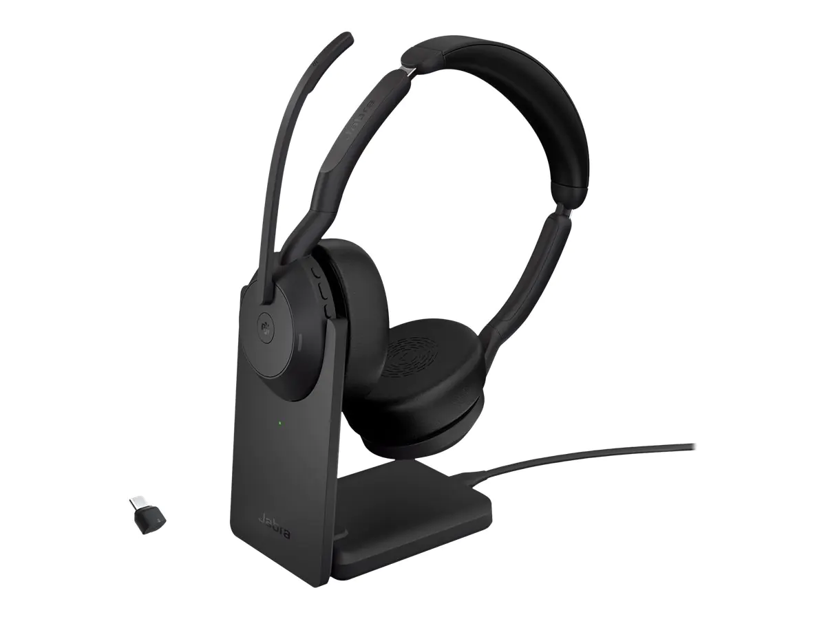 Jabra Evolve2 55 MS Stereo - Headset - On-Ear - Bluetooth - kabellos - aktive Rauschunterdrückung - USB-C - Schwarz - mit Ladestation - Optimized for Microsoft Teams Jabra Evolve2 55 MS Stereo - Headset - On-Ear - Bluetooth - kabellos - aktive Rauschunterdrückung - USB-C - Schwarz - mit Ladestation - Optimized for Microsoft Teams