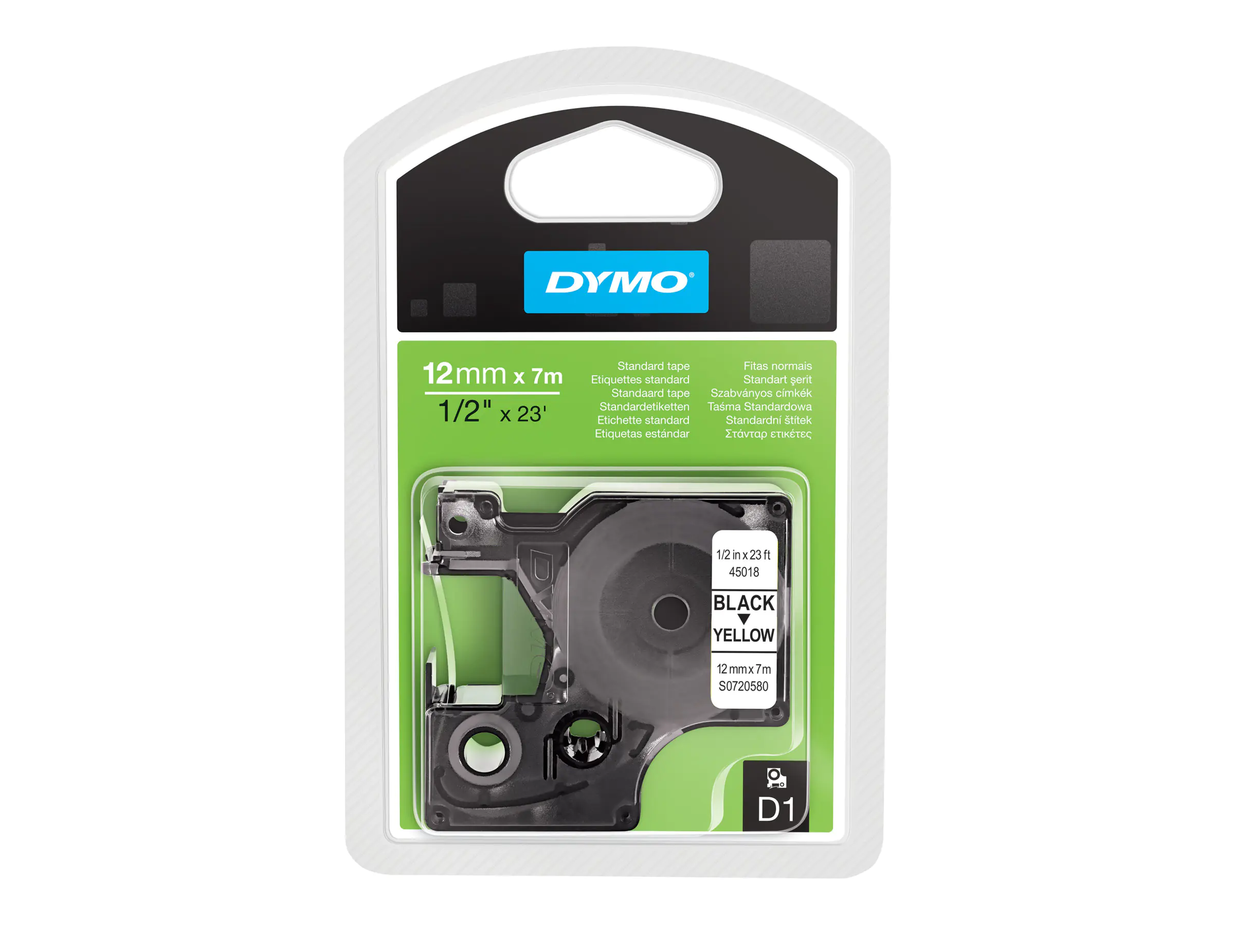 DYMO D1 - Selbstklebend - Schwarz auf Gelb - Rolle (1,2 cm x 7 m) 1 Kassette(n) Etikettenband - für LabelMANAGER 100, 160, 210, 220, 260, 280, 300, 360, 420, Wireless PnP; LabelPOINT 250 DYMO D1 - Selbstklebend - Schwarz auf Gelb - Rolle (1,2 cm x 7 m) 1 Kassette(n) Etikettenband - für LabelMANAGER 100, 160, 210, 220, 260, 280, 300, 360, 420, Wireless PnP; LabelPOINT 250