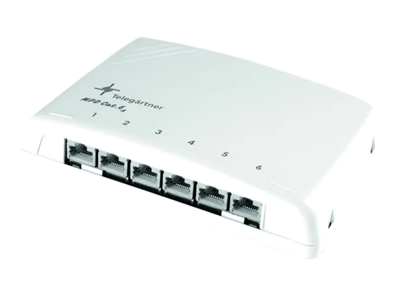 Telegärtner Mini Distributor MPD6-HS K - Kabelverteilerkasten - geeignet für Wandmontage, am Rohr montierbar, DIN schienenmontierbar - CAT 6a - STP - RJ-45/RJ-11/RJ-12 X 6 - Alpine White