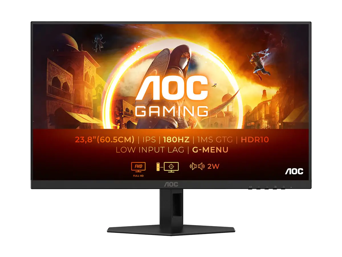 AOC Gaming 24G4XE - G4 Series - LED-Monitor - Gaming - 61 cm (24") (23.8" sichtbar) - 1920 x 1080 Full HD (1080p) @ 180 Hz - Fast IPS - 300 cd/m² - 1000:1 - HDR10 - 0.5 ms - 2xHDMI, DisplayPort - Lautsprecher - Schwarz