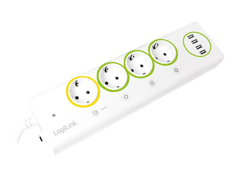 LogiLink LogiSmart Outlet Strip - Smart Power-Steckdosenleiste - Wechselstrom 230 V - 3680 watt - Ausgangsanschlüsse: 4 (4 x Spannung, 4 x USB) PA0130