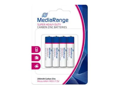 MediaRange - Batterie 4 x AAA / LR03 - Kohlenstoff Zink - 200 mAh MediaRange - Batterie 4 x AAA / LR03 - Kohlenstoff Zink - 200 mAh