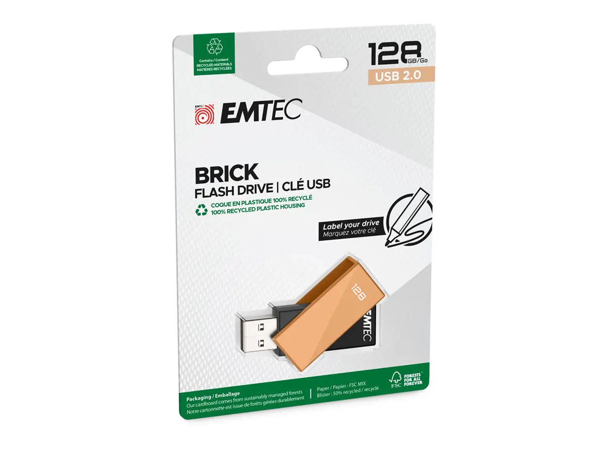 EMTEC C350 Brick - USB-Flash-Laufwerk - 128 GB - USB 2.0 - orange