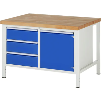 RAU Werkbank 8000 1.250 x 840-1.040 x 900 mm (B x H x T) enzianblau lichtgrau