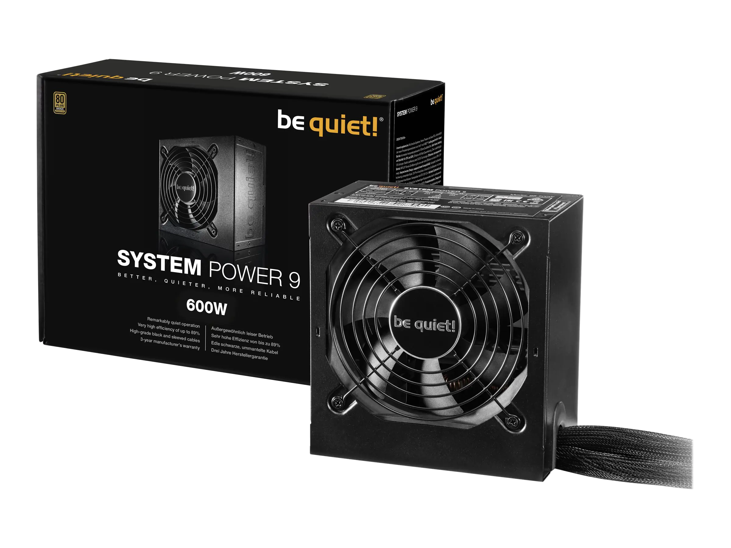 be quiet! System Power 9 600W - Netzteil (intern) - ATX12V 2.4/ EPS12V 2.92 - 80 PLUS Bronze - Wechselstrom 200-240 V - 600 Watt - aktive PFC - Schwarz