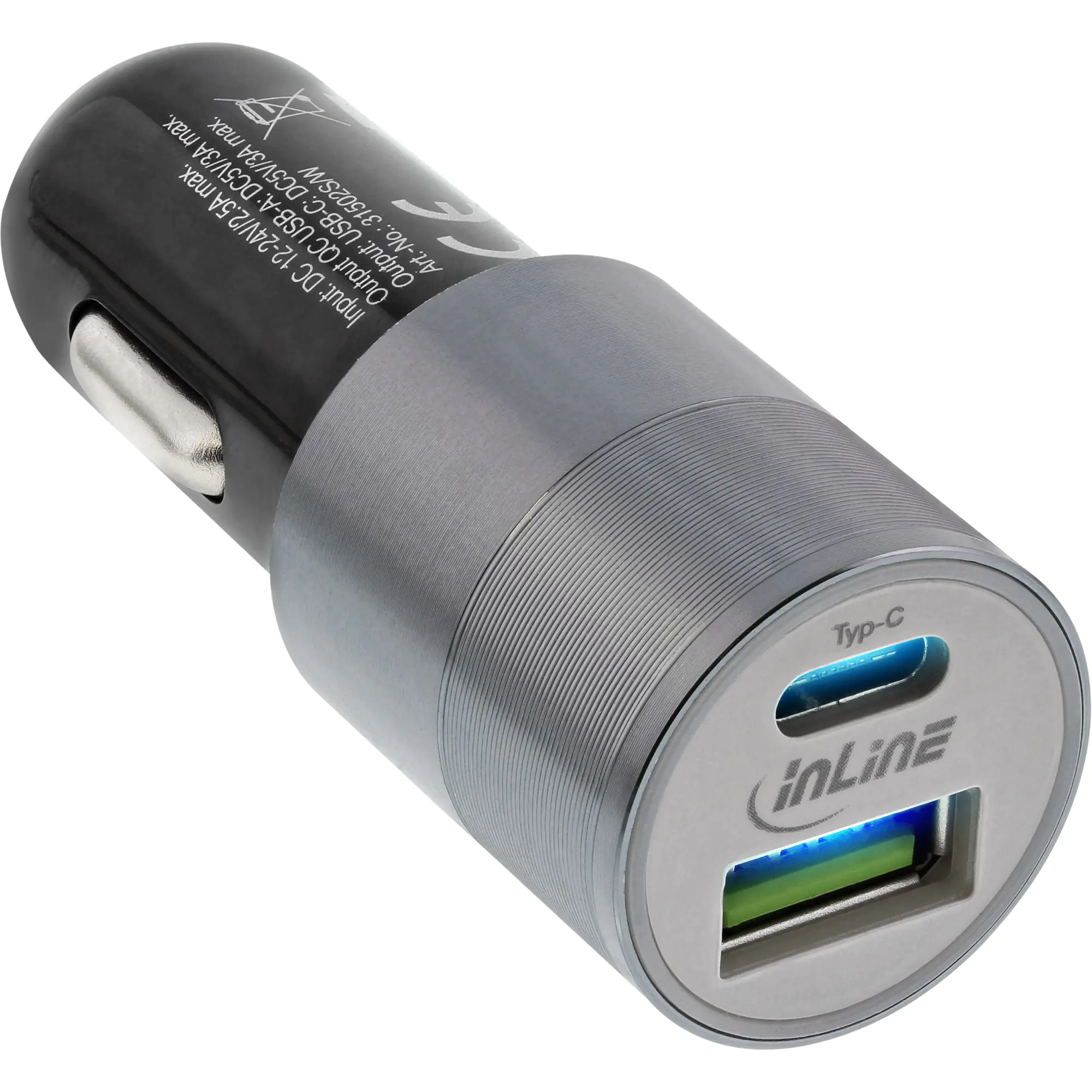 InLine - Auto-Netzteil - 3 A - QC 3.0 - 2 Ausgabeanschlussstellen (USB, 24 pin USB-C) - Schwarz InLine - Auto-Netzteil - 3 A - QC 3.0 - 2 Ausgabeanschlussstellen (USB, 24 pin USB-C) - Schwarz